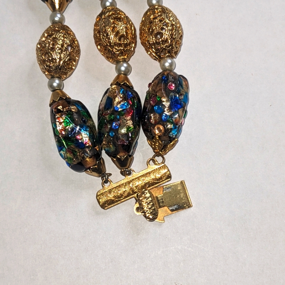 Vintage Napier Signed Beaded Bracelet – Foil Glass & Filigree Beads RARE - Picture 6 of 11